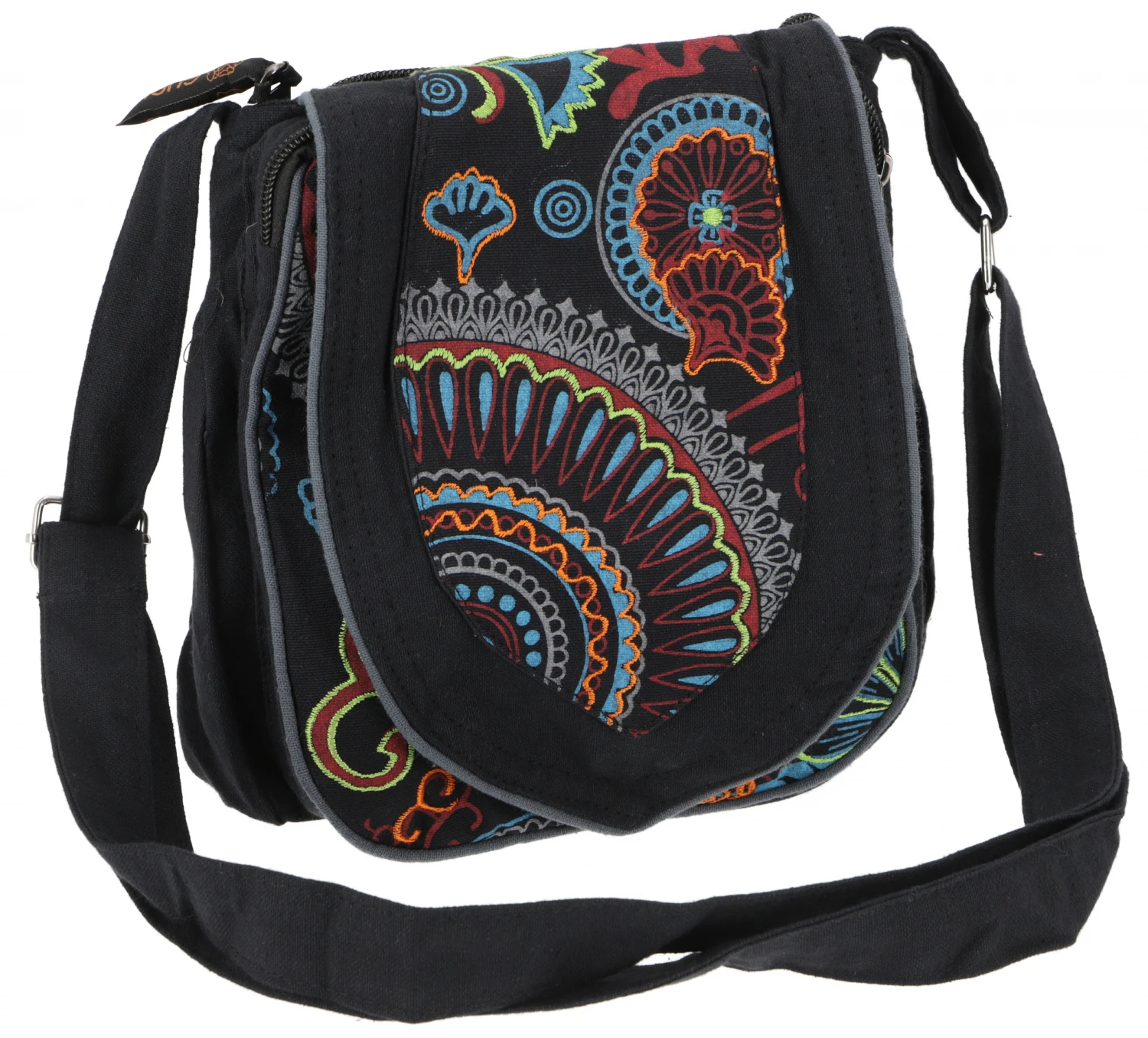 Kleine Bestickte Boho Schultertasche, Hippietasche Aus Nepal - Schwarz - 20x20x6 Cm 3 Kleine Bestickte Boho Schultertasche, Hippietasche Aus Nepal - Schwarz - 20x20x6 Cm
