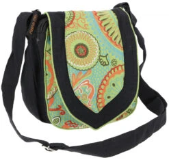 Kleine Bestickte Boho Schultertasche, Hippietasche Aus Nepal - Grün - 20x20x6 Cm