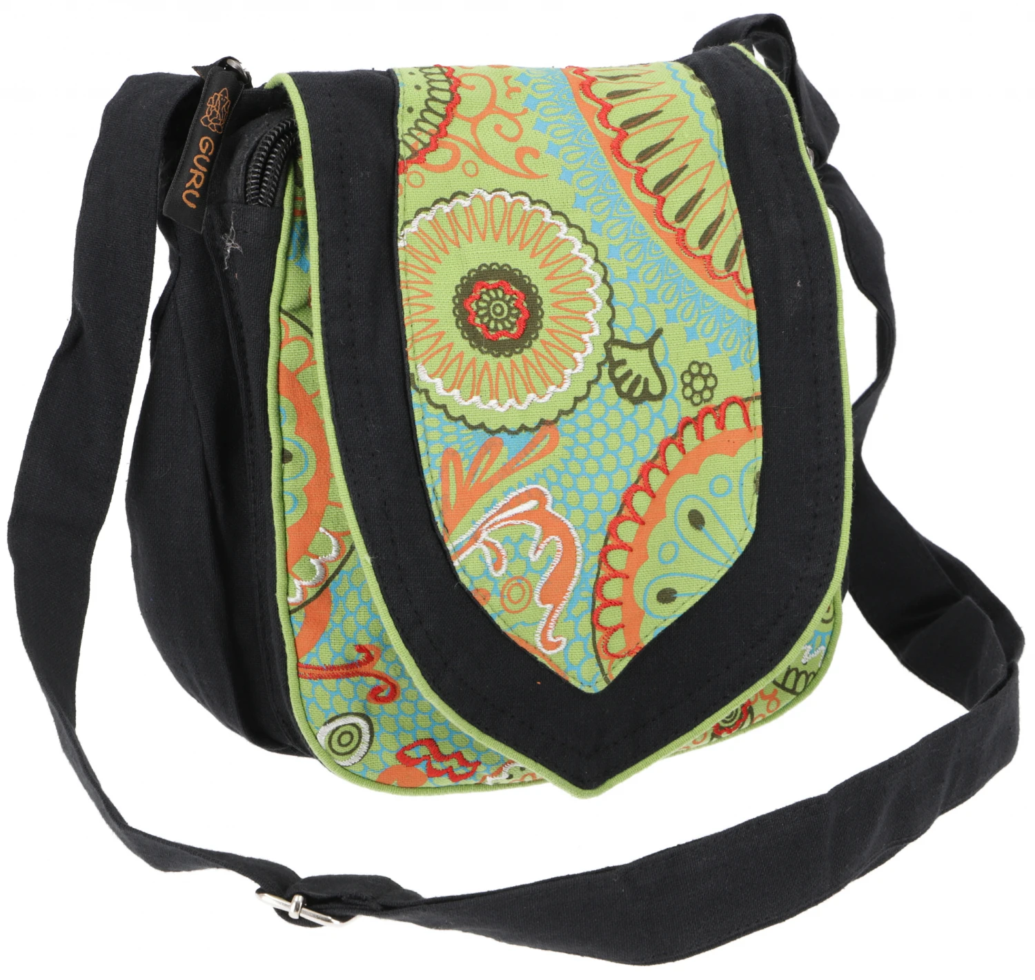 Kleine Bestickte Boho Schultertasche, Hippietasche Aus Nepal - Grün - 20x20x6 Cm 3 Kleine Bestickte Boho Schultertasche, Hippietasche Aus Nepal - Grün - 20x20x6 Cm