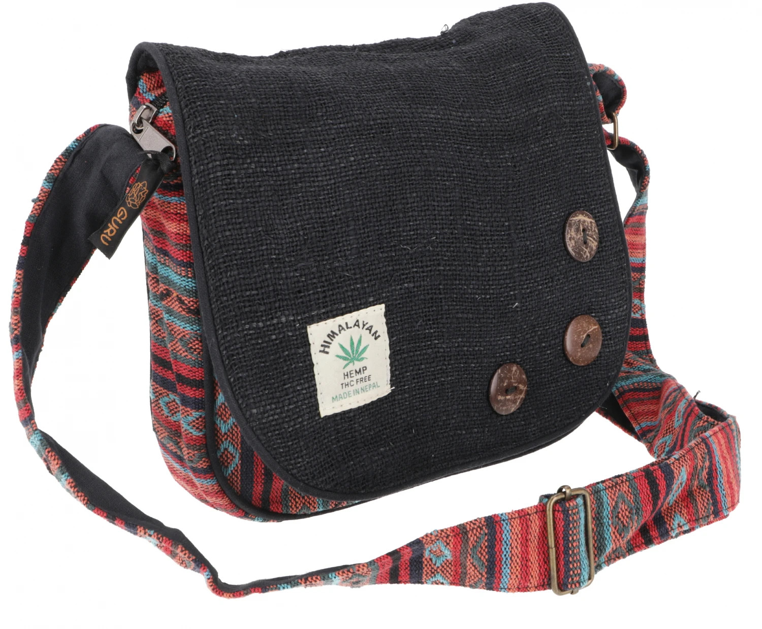 Boho Schultertasche Aus Nepal, Hanf Schultertasche - Schwarz - 20x24x5 Cm 3 Boho Schultertasche Aus Nepal, Hanf Schultertasche - Schwarz - 20x24x5 Cm