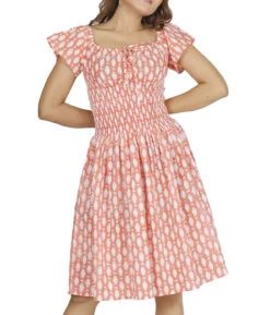 Boho Minikleid, Handbedrucktes Luftiges Sommerkleid, Baumwollkleid - Apricot -Modebekleidungsgeschäft 51420 3 29 2023403 ago0368