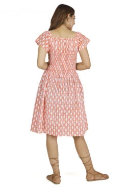 Boho Minikleid, Handbedrucktes Luftiges Sommerkleid, Baumwollkleid - Apricot -Modebekleidungsgeschäft 51420 3 29 2023403 ago0385