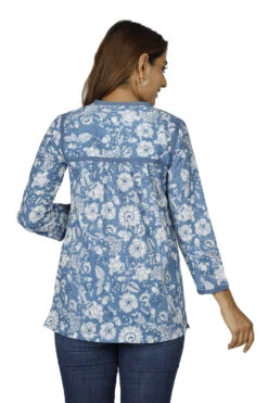 Handbedruckte Bohobluse, Luftige Baumwollbluse - Hellblau -Modebekleidungsgeschäft 51424 3 29 2023403 ago0935