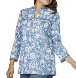 Handbedruckte Bohobluse, Luftige Baumwollbluse - Hellblau -Modebekleidungsgeschäft 51424 3 29 2023403 ago0941