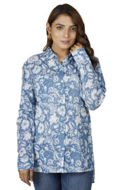 Handbedrucktes Boho Langarmhemd, Luftiges Unisex Hemd - Hellblau -Modebekleidungsgeschäft 51434 3 29 2023403 ago0915