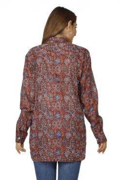 Handbedrucktes Boho Langarmhemd, Luftiges Unisex Hemd - Rostrot -Modebekleidungsgeschäft 51435 3 29 2023403 ago1030