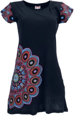 Hippie Minikleid Boho Chic, Alternative Tunika Flora - Schwarz