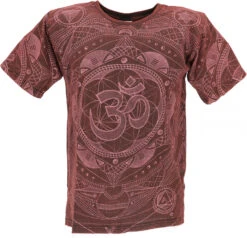 Tibet &amp; Buddhist Art T-Shirt, OM Mandala Stonewash T-Shirt - Weinrot
