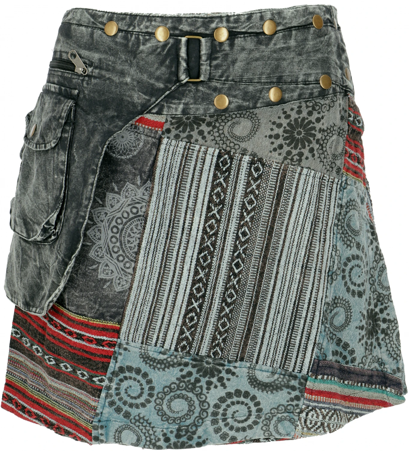 Wickelrock, Kurzer Rock, Cacheur, Stonewasch Patchworkrock - Schwarz 4 Wickelrock, Kurzer Rock, Cacheur, Stonewasch Patchworkrock - Schwarz – Bild 2