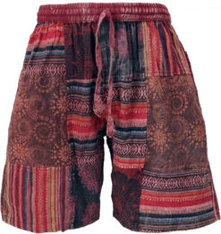 Ethno Yogashorts, Patchwork Shorts - Weinrot