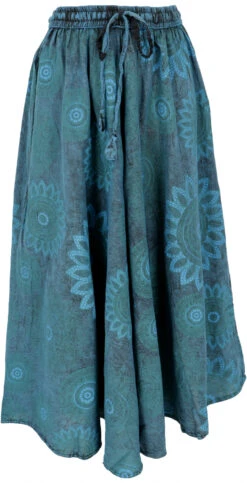 Langer Boho Rock, Stonewash Maxirock - Petrol