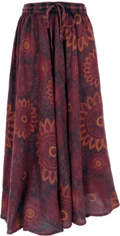 Langer Boho Rock, Stonewash Maxirock - Weinrot