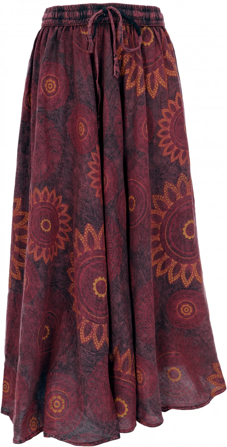 Langer Boho Rock, Stonewash Maxirock - Weinrot 3 Langer Boho Rock, Stonewash Maxirock - Weinrot