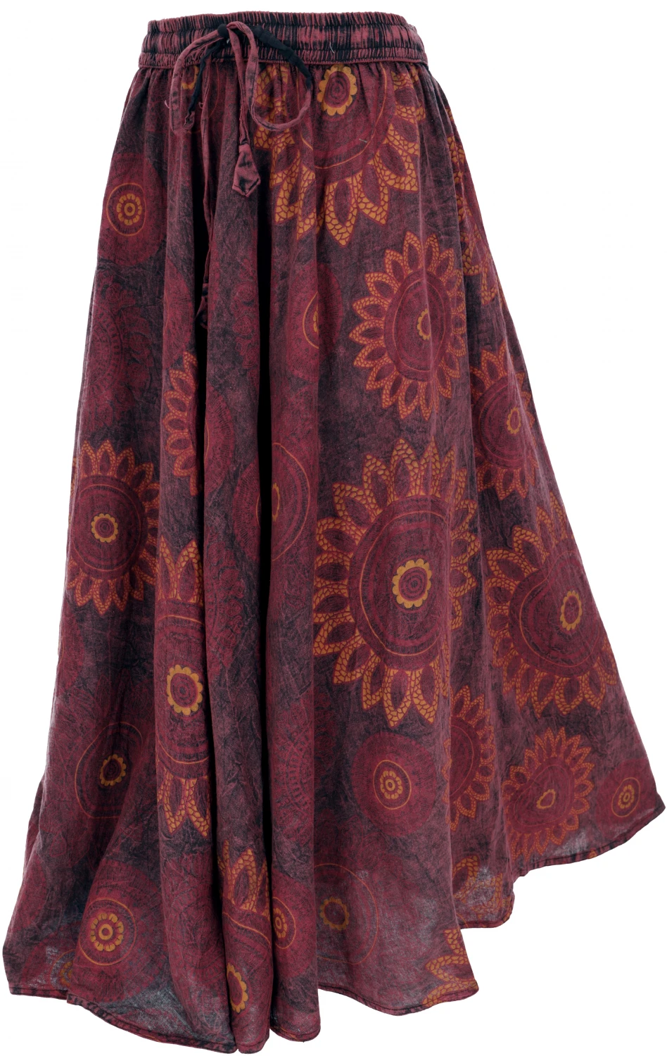 Langer Boho Rock, Stonewash Maxirock - Weinrot 4 Langer Boho Rock, Stonewash Maxirock - Weinrot – Bild 2