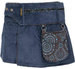 Wickelrock, Cord Minirock, Cacheur, Sidebag - Dunkelblau