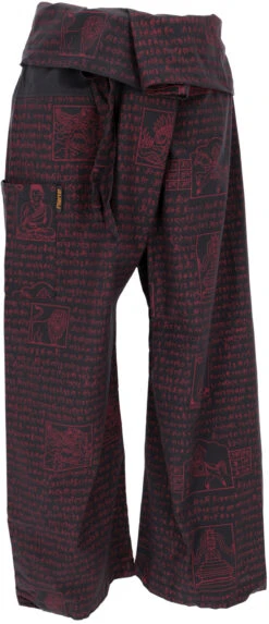 Thai Fischerhose Mit Mantra Druck Aus Gewebter Baumwolle, Wickelhose, Yogahose - Schwarz -Modebekleidungsgeschäft 51512 3 29 20234055rose botique 2022 105