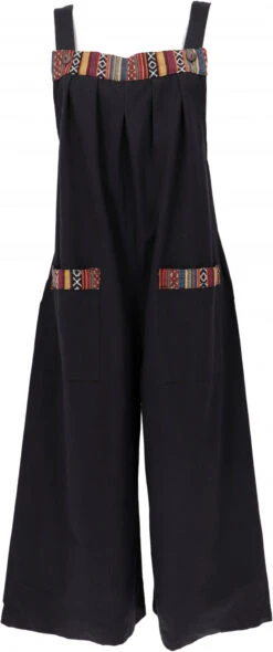 Sommerliche Latzhose, Ethno Style Boho Oversize Einteiler, Overall - Schwarz