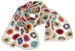 Häkelschal Mit Bunten Blümchen, Boho Schal - Weiß