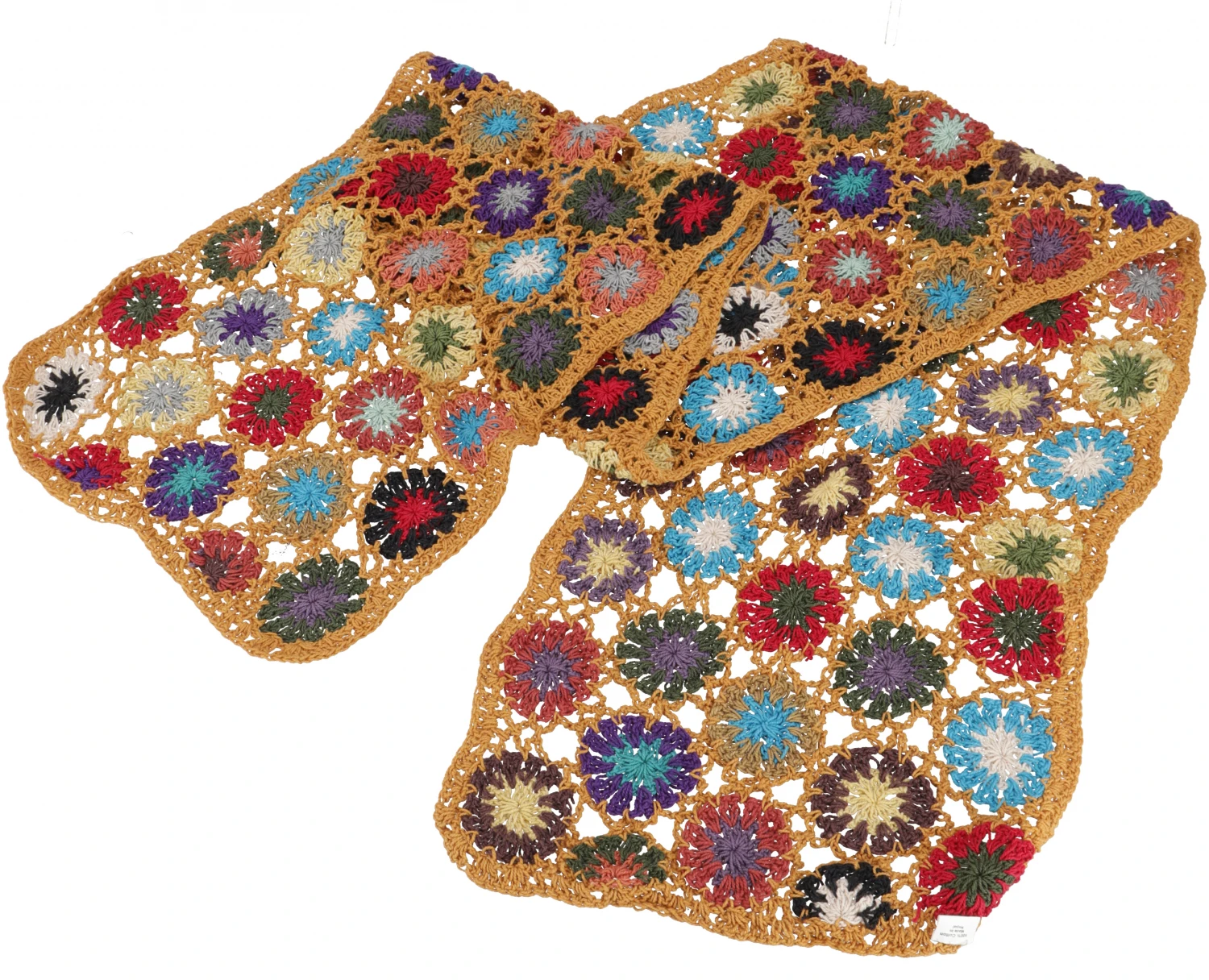 Häkelschal Mit Bunten Blümchen, Boho Schal - Rostorange 4 Häkelschal Mit Bunten Blümchen, Boho Schal - Rostorange – Bild 2