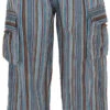 Gestreifte Yogahose, Unisex Baumwoll-Goa-Hose - Petrol/grau