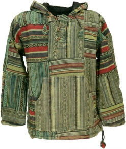 Goa Unisex Kapuzenshirt, Stonewashed Patchwork Baja Hoody - Grün