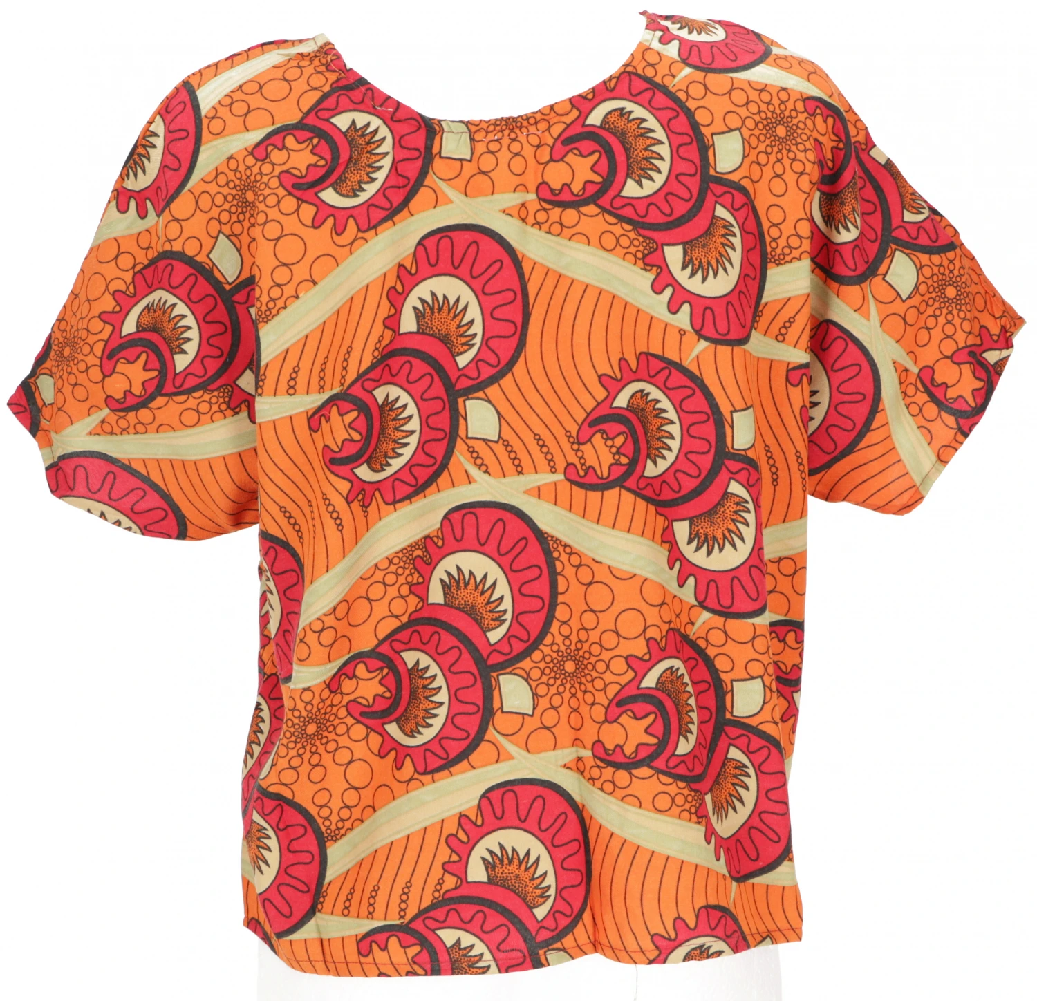Weites Boho Blusentop Mit Fledermausärmeln, Maxibluse Mit Afrikanschem Druck - Orange 4 Weites Boho Blusentop Mit Fledermausärmeln, Maxibluse Mit Afrikanschem Druck - Orange – Bild 2