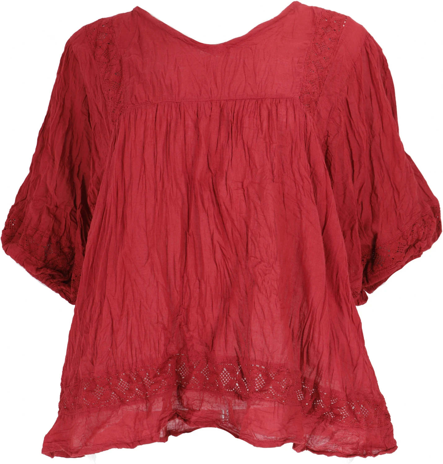 Boho Krinkelbluse, Weites Blusenshirt Im Crash-Look - Rot 4 Boho Krinkelbluse, Weites Blusenshirt Im Crash-Look - Rot – Bild 2