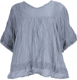 Boho Krinkelbluse, Weites Blusenshirt Im Crash-Look - Taubengrau