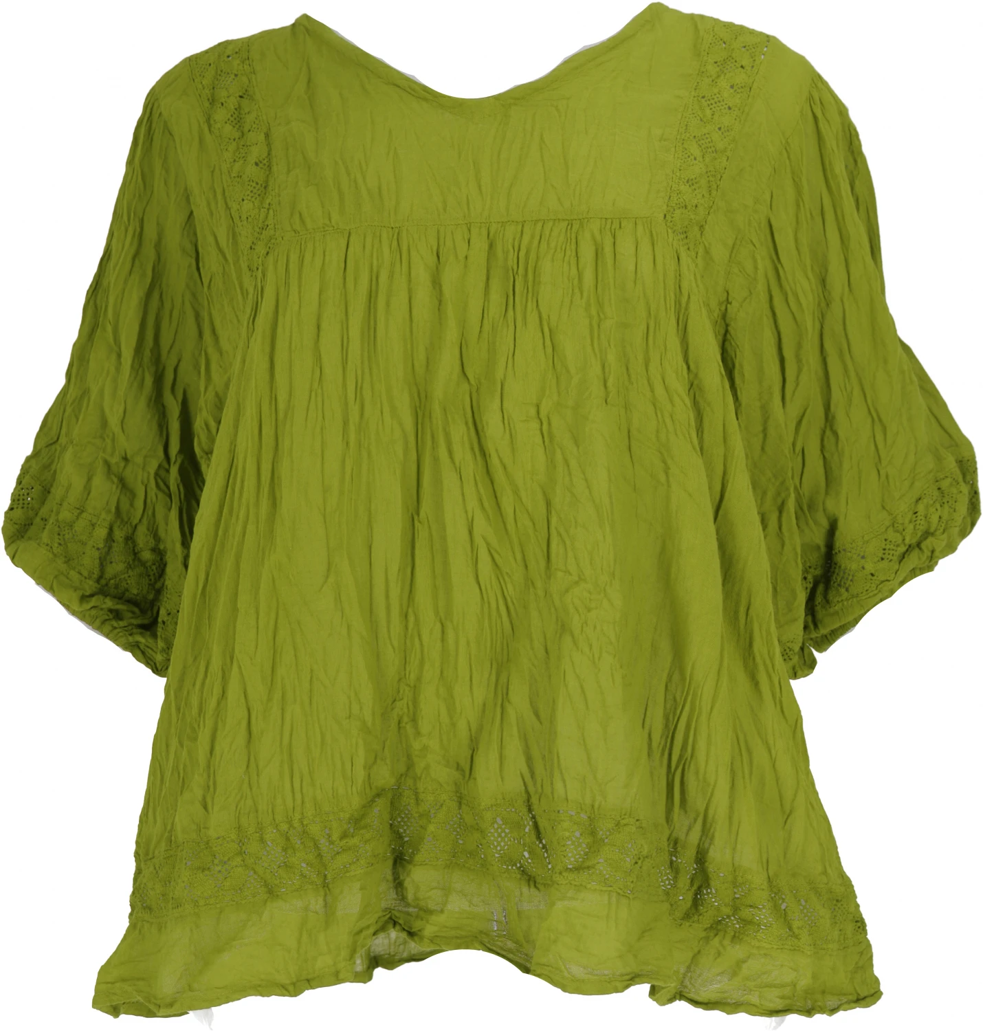 Boho Krinkelbluse, Weites Blusenshirt Im Crash-Look - Lemongrün 4 Boho Krinkelbluse, Weites Blusenshirt Im Crash-Look - Lemongrün – Bild 2
