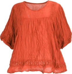 Boho Krinkelbluse, Weites Blusenshirt Im Crash-Look - Orange