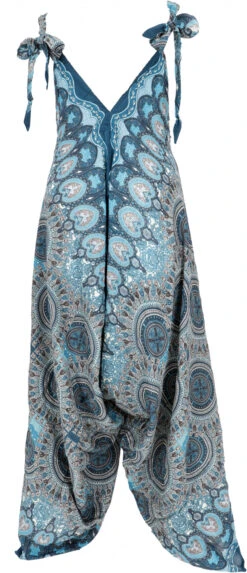 Boho Jumpsuit, Mandala Sommer Overall, Oversize Strand Hosenkleid - Türkisblau/weiß -Modebekleidungsgeschäft 51863 3 29 20234055me shop 85