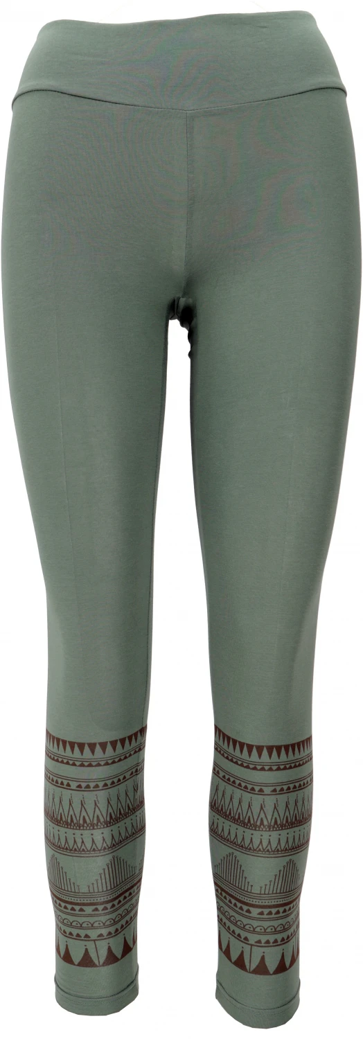 Tribal Print Yoga-Hose, Yoga Leggings Bio-Baumwolle - Grün 3 Tribal Print Yoga-Hose, Yoga Leggings Bio-Baumwolle - Grün