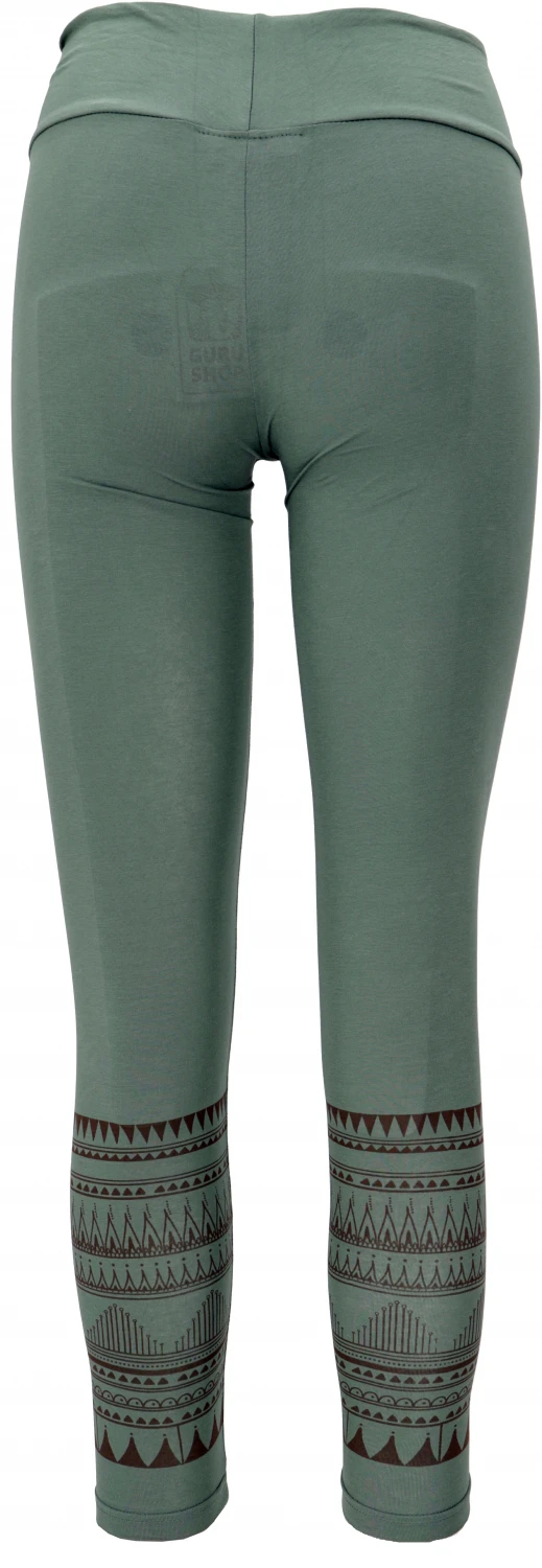 Tribal Print Yoga-Hose, Yoga Leggings Bio-Baumwolle - Grün 4 Tribal Print Yoga-Hose, Yoga Leggings Bio-Baumwolle - Grün – Bild 2