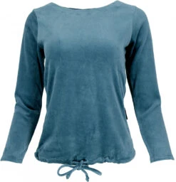 Nicki-Pullover, Weiches Samtshirt, Langarmshirt - Blau