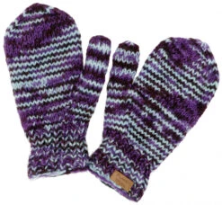 Handgestrickte Fausthandschuhe, Wollhandschuhe, Handschuhe, Fauster - Lila/hellblau