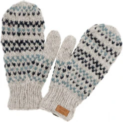 Handgestrickte Fausthandschuhe, Wollhandschuhe, Handschuhe, Fauster - Grau/petrol