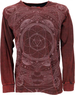 Langarmshirt Mandala, Stonewash Goa Shirt - Weinrot