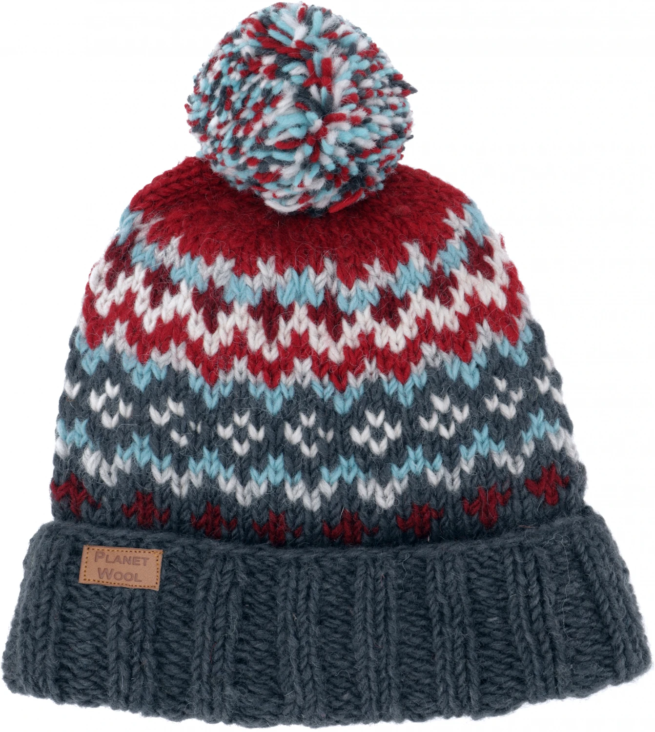 Bommelmütze Aus Nepal, Mütze Aus Schurwolle, Wintermütze - Grau/rot 4 Bommelmütze Aus Nepal, Mütze Aus Schurwolle, Wintermütze - Grau/rot – Bild 2