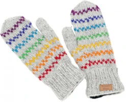 Handgestrickte Fausthandschuhe, Wollhandschuhe, Handschuhe, Fauster - Grau/bunt