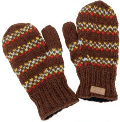 Handgestrickte Fausthandschuhe, Wollhandschuhe, Handschuhe, Fauster - Braun/bunt