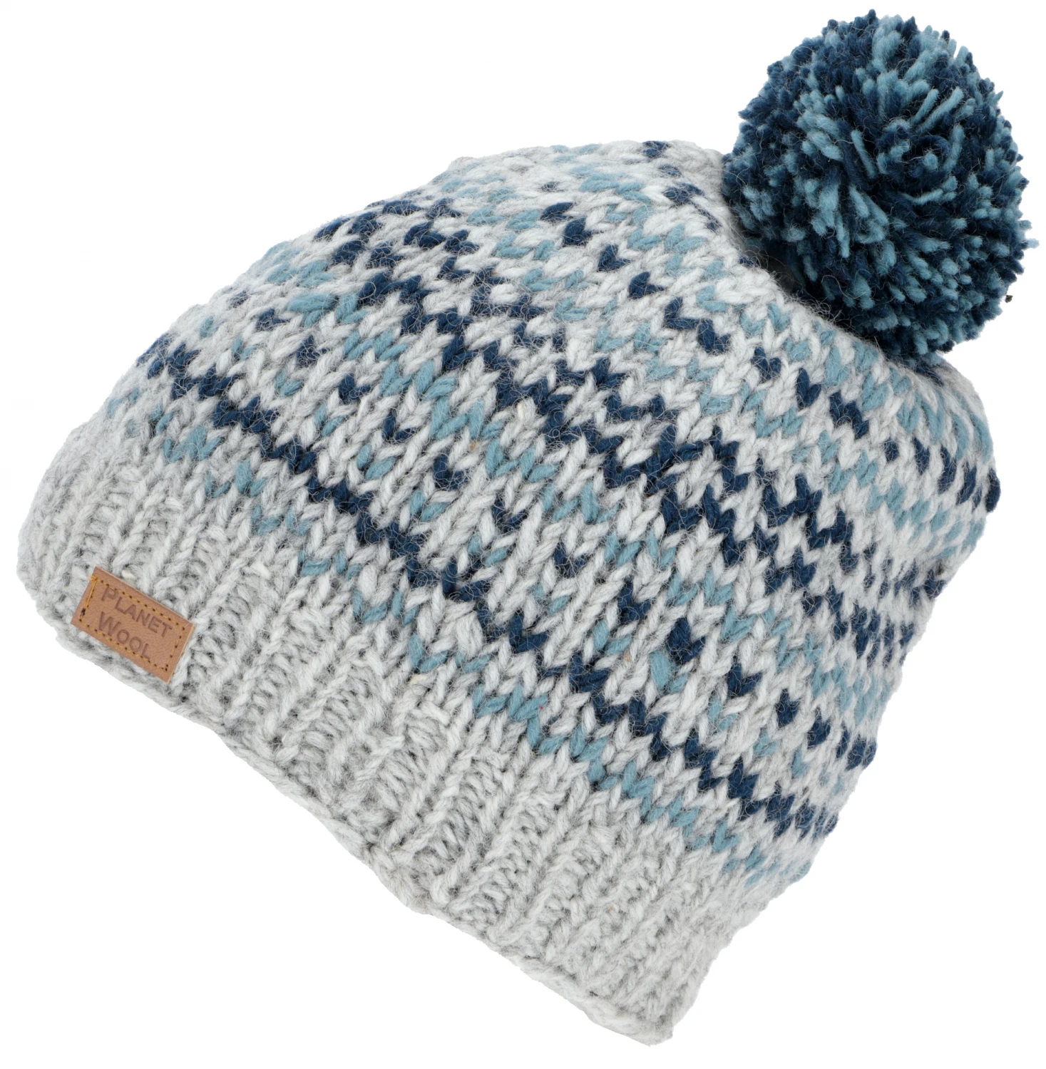 Bommelmütze Aus Nepal, Mütze Aus Schurwolle, Wintermütze - Hellgrau/petrol 3 Bommelmütze Aus Nepal, Mütze Aus Schurwolle, Wintermütze - Hellgrau/petrol