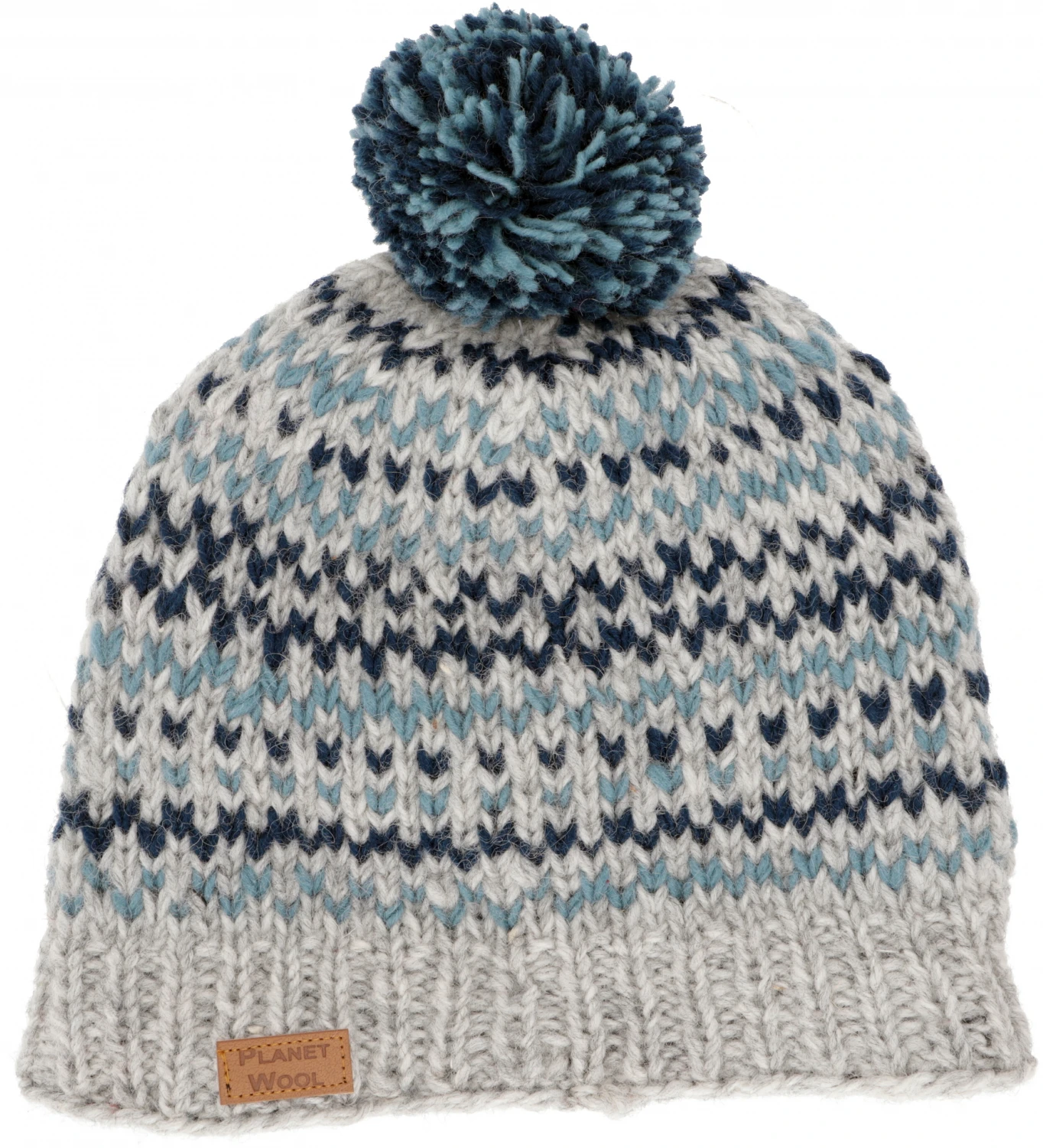 Bommelmütze Aus Nepal, Mütze Aus Schurwolle, Wintermütze - Hellgrau/petrol 4 Bommelmütze Aus Nepal, Mütze Aus Schurwolle, Wintermütze - Hellgrau/petrol – Bild 2