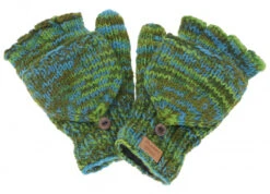 Handgestrickte Handschuhe, Klapphandschuhe Nepal, Wollhandschuhe - Grün/türkis -Modebekleidungsgeschäft 52403 11 2133 1359wolle chandra kala 12
