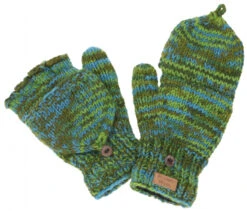 Handgestrickte Handschuhe, Klapphandschuhe Nepal, Wollhandschuhe - Grün/türkis -Modebekleidungsgeschäft 52403 11 2133 1359wolle chandra kala 13