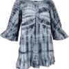 3/4 Arm Batik Tunika, Minikleid, Schulterfreie Tie Dye Strandbluse - Blaugrau -Modebekleidungsgeschäft 52615 12356 0606bekleidung bali 2023 72