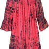 3/4 Arm Batik Tunika, Minikleid, Schulterfreie Tie Dye Strandbluse - Rot -Modebekleidungsgeschäft 52616 12356 0606bekleidung bali 2023 66