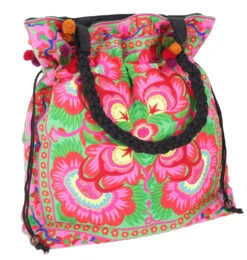 Große Schultertasche, Hippie Shopper Tasche Chiang Mai, Bestickter Beutel - Grün/pink/blau - 42x42x10 Cm -Modebekleidungsgeschäft 52718 11 2133 1359taschen thailand 2023 146