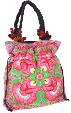 Große Schultertasche, Hippie Shopper Tasche Chiang Mai, Bestickter Beutel - Grün/pink/blau - 42x42x10 Cm -Modebekleidungsgeschäft 52718 11 2133 1359taschen thailand 2023 147
