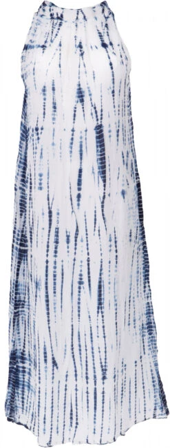 Batik Maxikleid, Boho Strandkleid, High Neck Sommerkleid, Langes Kleid - Weiß