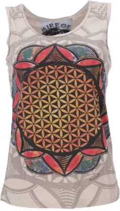 Mirror Tank Top, Yoga-Top - Flower Of Life/ Taupe